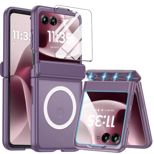 for Motorola Razr 2026/2025/2024 Magnetic Case Compatible with Magsafe,Slim Shockproof Protective Cover with Screen Protector＆Hinge Protection for Moto Razr 2026/2025/2024,Matte Purple - color: Matte Purple, size: Moto Razr 2026/2025/2024