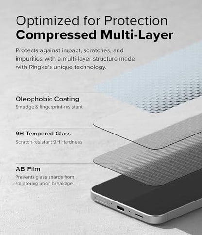 Ringke for Samsung Galaxy A36 5G Screen Protector [Easy Slide, 2 Pack] | Easy Installation with Alignment Tool, Case Friendly Premium 9H Hardness Tempered Glass - size: Galaxy A36