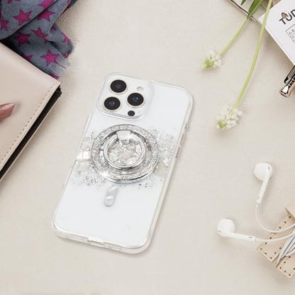 Magnetic Phone Ring for MagSafe Grip [Super Magnet] Gold Twinkle Design Ring Holder Stand, magsafe pop Socket (Silver) - color: Silver