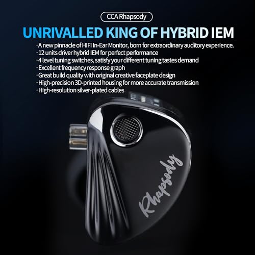 CCA Rhapsody 4-Mode Tuning Switch in-Ear Monitor Headphones, 2DD+4BA Hybrid Gaming IEM, HiFi Bass Wired Earphones for Audiophiles, Musicians & Singers - size: With Mic