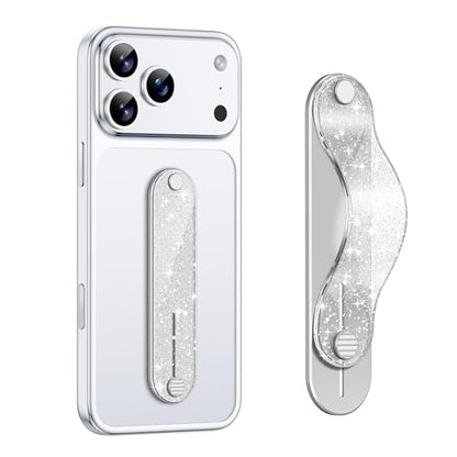 GripMate Phone Grip Holder, Finger Strap Stand, Cute Bling Sparkly, Metal Aluminum Alloy Kickstand with Soft TPU Loop - Universal Ultra Slim Comfortable Hand Grip for Smartphones, Glitter Silve - color: Glitter Silve