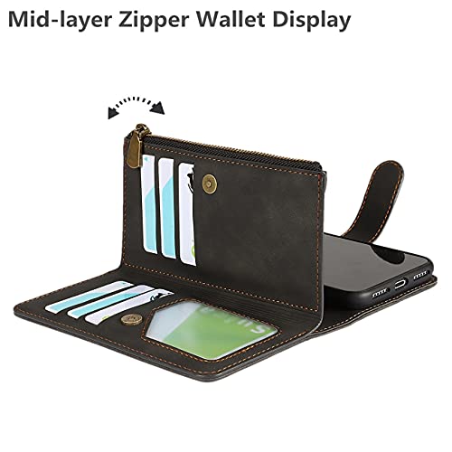 iCoverCase for iPhone X/XS Wallet Case with Card Holder and Wrist Strap, PU Leather Kickstand Card Slots Zipper Pocket Magnetic [Detachable] Flip Cover Case 5.8 Inch (Black) - color: Black