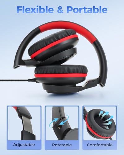 USB C & 3.5mm 2 in 1 Wired Headphones, Stereo Over Ear Headphones - color: Black