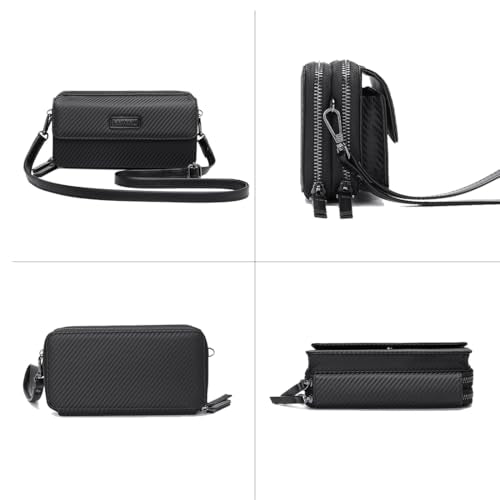 RFID Crossbody Wallet Wristlet Purse with Phone Pocket For Women Vegan Leather - color: Zc-carbon Black