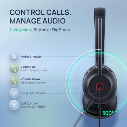 Yealink UH35 2nd Gen Wired Headset, USB-C/A,AI Noise Canceling Mic,HD Audio - color: UH35 2nd USB-C/A, size: Mono-Ear (Teams)