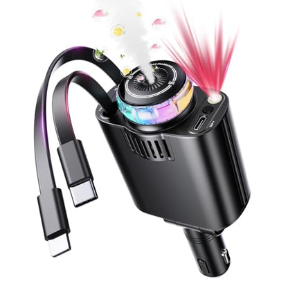5 in 1 Retractable USB C Car Charger Fast Charge Aromatherapy Starry Sky - color: Drak Black