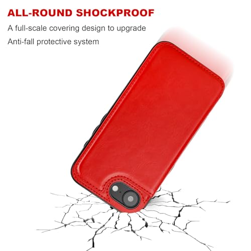 ONETOP for iPhone 17e/16e Wallet Case with Credit Card Holder,Red | Kickstand,ID/Cash Holder,Case Wallet with Card Slots,Double Magnetic Clasp,Durable PU Leather Shockproof Cover for Women Men - color: Red