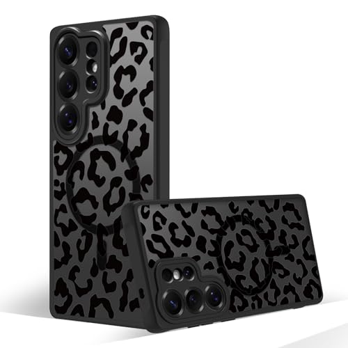 Magnetic Case for Samsung Galaxy S26 Ultra [Compatible with MagSafe] Cute Black Leopard Case for Women Girls Soft TPU Bumper Hard PC Back Anti-Fall Shockproof Protective Slim Cover A4 - color: Black Leopard, size: Samsung Galaxy S26 Ultra