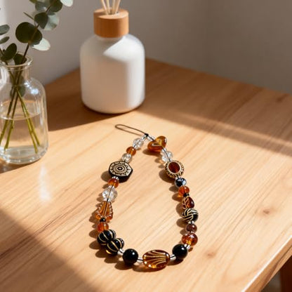 Cute Beaded Camera Wrist Strap for Phone, Digital Camera Charm Lanyard, Pearl Beaded Chain for Bag Keychain Gift - color: Brown Bead 2