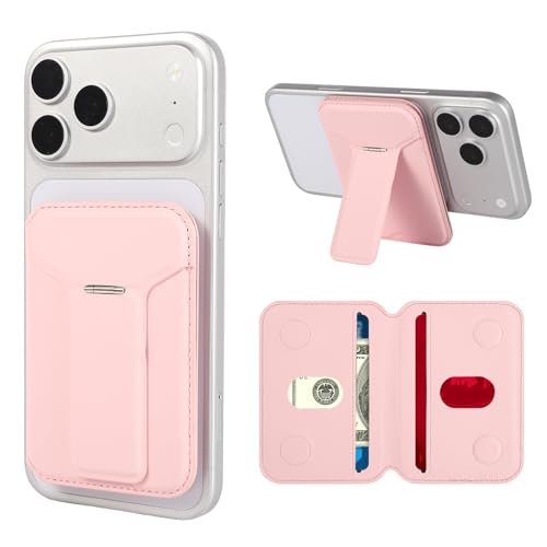 Cell Phone Wallet,Magsafe Wallet with Stand,Thin Wallet Lightweight - color: Pink