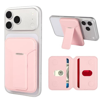 Cell Phone Wallet,Magsafe Wallet with Stand,Thin Wallet Lightweight - color: Pink