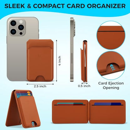 Genuine Leather MagSafe Wallet with Stand | RFID Blocking Magnetic Phone Wallet Card Holder for iPhone 17/16/15/14/12 | Ultra-Slim Minimalist Design | Stronger Magnetic Grip (LIGHT BROWN) - color: LIGHT BROWN