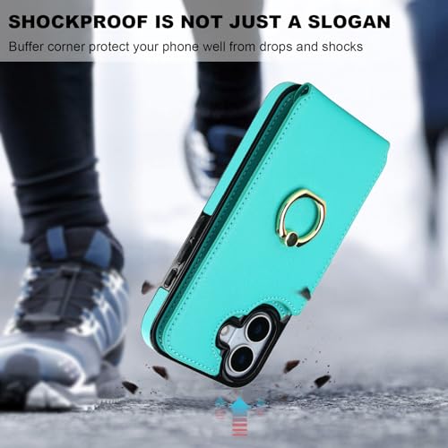 Folosu for iPhone 17 Case Wallet with Card Holder, Finger Ring Cover Green - color: Mint Green