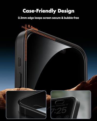 UNBREAKcable iPhone 15 Privacy Screen Protector 2-Pack, Upgraded Dual-Tempered Glass + 2 Camera Lens Protectors, 25° Anti-Spy, Military-Grade 9H+, HD Clear, Anti-Fingerprint, 6.1 Inch - size: iPhone 15