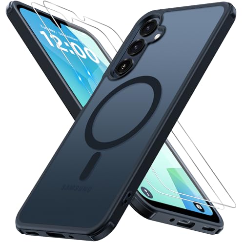 for Samsung Galaxy A16 5G Case with 2X Screen Protector, Magnetic Military Grade Shockproof Case Translucent Back Slim Rugged Bumper Cover for Galaxy A16 5G Phone Case-6.7 inch, Black - color: Black