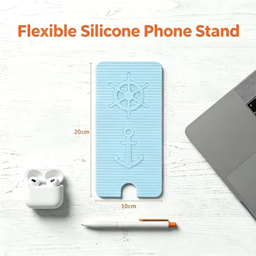 Silicone Foldable Phone Stand for Desk, Adjustable Bendable Cell Phone Holder with Aluminum, Anti Slip Rollable Multi Angle Desktop Stand for Tablet Laptop, Portable Accessories for Office Travel Home
