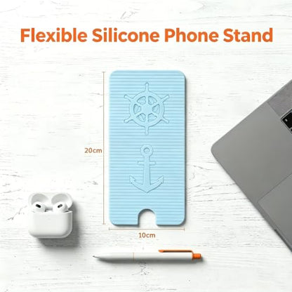 Silicone Foldable Phone Stand for Desk, Adjustable Bendable Cell Phone Holder with Aluminum, Anti Slip Rollable Multi Angle Desktop Stand for Tablet Laptop, Portable Accessories for Office Travel Home