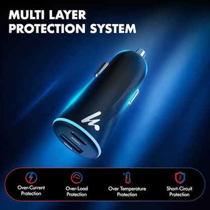 PD 45W superfast Wozoyo Charging 2.0 Car Charger with Type C & USB A,Power Delivery, PPS & QC 3.0, Dual Port (45W + 18W), 12V–24V Compatible, Multi-Layer Protection, 2-Years Manufacturer Warranty