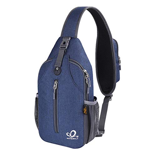 WATERFLY Crossbody Sling Backpack Sling Bag Travel Hiking Chest Bag Daypack | Small Hiking bag,Multi-compartment storage,Water-resistant,Breathable back pad,Reversible adjustable shoulder strap - color: Navy Blue
