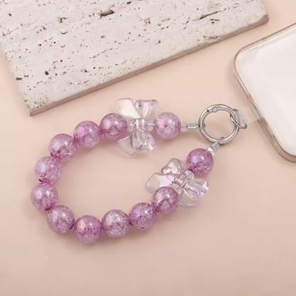 Bow Phone Chain Wrist Strap, Cute Iphone Cellphone Case Wristlet Keychain - color: Purple
