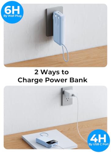 Portable Charger 50000mAh, Power Bank with Built-in Cables & Wall Plug - color: Blue