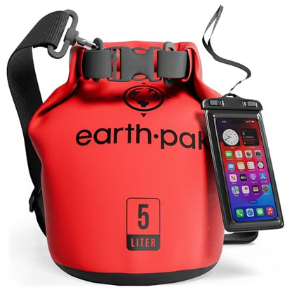 Earth Pak Waterproof Dry Bag - Roll Top Waterproof Backpack Sack Keeps Gear Dry for Kayak with Waterproof Phone Case - color: Red, size: 5L