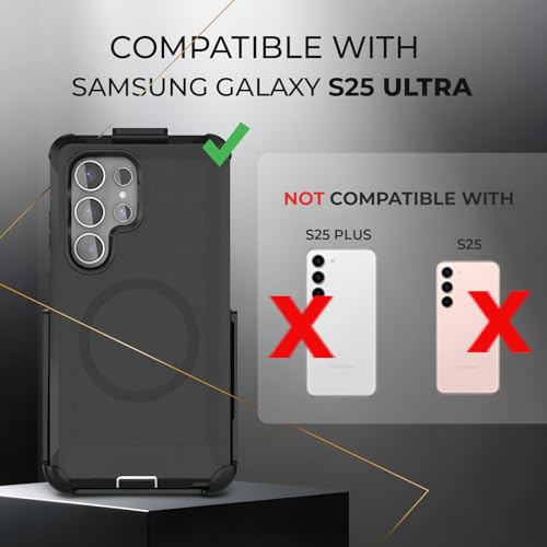 MOTIVE Heavy Duty Case for Samsung Galaxy s25 Ultra, Belt Clip | 6.9" | Bunker Series, Military Grade Multi-Layer Protection, PC/TPU Build, Sealed Port Cover, Compatible with MagSafe Qi2 Charging - size: s25 Ultra