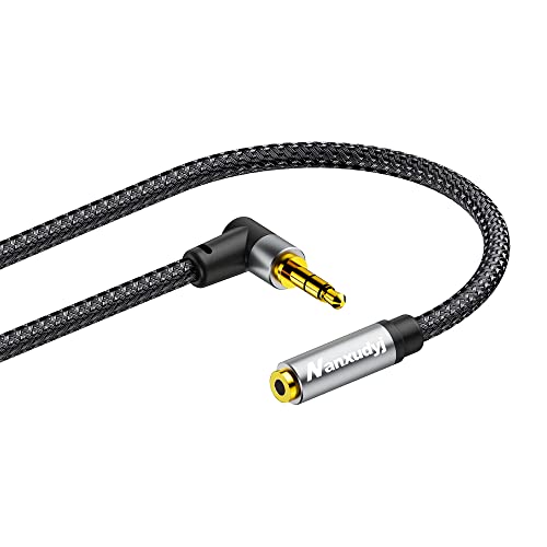 3.5mm Headphone Extension Cable 15ft/5m Right Angle, Nanxudyj 3.5mm Male to Female Stereo Audio Extension Cable/90 Degree Right Angle Aux Cable for Smartphones, Tablets, Media Players - size: 15 ft