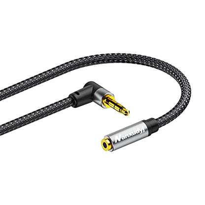 3.5mm Headphone Extension Cord 5ft,3.5mm Male to Female Stereo Audio Extension Cable/90 Degree Right Angle Aux Cable for Smartphones, Tablets, Media Players - size: 5 ft