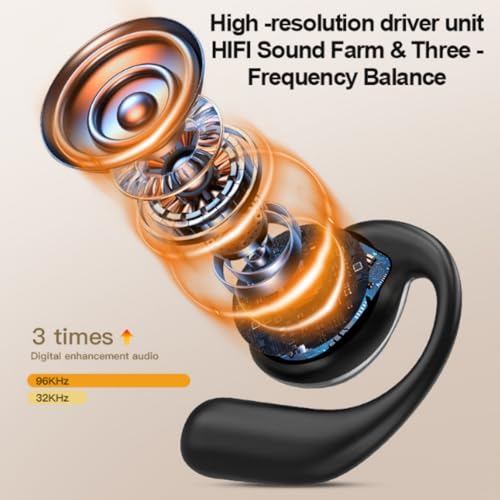 Open Ear Headphones,Wireless Bluetooth 5.4 Earbuds Over Ear Active Noise Cancelling with Intelligent Touch Screen Waterproof Bone Conduction Translator Earphones with Charging Case for Fitness Calls - color: open ear black