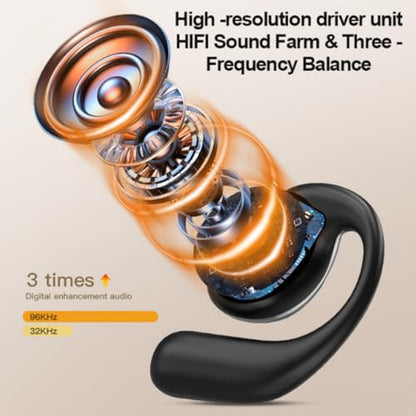 Open Ear Headphones,Wireless Bluetooth 5.4 Earbuds Over Ear Active Noise Cancelling with Intelligent Touch Screen Waterproof Bone Conduction Translator Earphones with Charging Case for Fitness Calls - color: open ear black