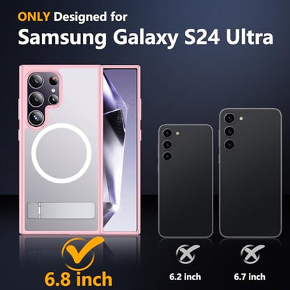 SPIDERCASE Magnetic for Samsung Galaxy S24 Ultra Case, with Invisible Kickstand [Military Grade Drop Protection] [2 pcs Tempered Glass Screen Protectors] Shockproof Slim Case,Pink - color: Pink