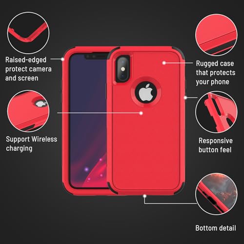 X-belmox for iPhone XR Phone Case [Dropproof] Shockproof 3-Layers Red Black | Heavy Duty Drop Protection Cover for iPhone XR 6.1 Inch with Screen Protector Rugged XR Phone Case, Red Black - color: Red/Black