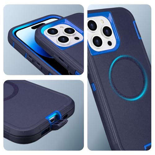 Magnetic for iPhone 14 Pro Max Case with Belt Clip and Kickstand | Military Grade Drop Protection Case for iPhone 14 Pro Max, with 360°Rotating Kickstand, Navy Blue 6.7" - color: Navy+Blue