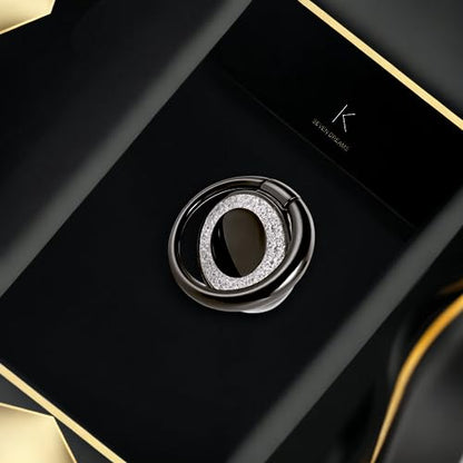 Cell Phone Ring Holder Finger Kickstand Turns 360° Degrees & 180° Degrees Adjustable to Fit Your Needs Helps Stabilize Phone for Selfies iPhone Stand Phone Grip Circle Bling 52014 (Black) - color: Black