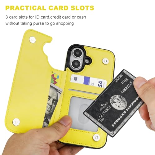 ONETOP for iPhone 16 Wallet Case with Credit Card Holder,Yellow | Kickstand,ID/Cash Holder,Case Wallet with Card Slots,Double Magnetic Clasp,Durable PU Leather Shockproof Cover for Women Men - color: Yellow