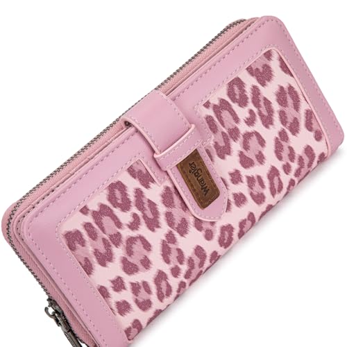 X Wrangler Women's Wallets Bifold Wristlet Wallets for Women Large Capacity Credit Card Wallet with ID Window - color: Leopard Pink