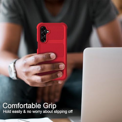 for Samsung Galaxy A16 5G Case with 2 Pack Tempered Glass Screen Protector, [Holster Series] Belt Clip Hard Tough Heavy Duty Rugged Shockproof Protective Cell Phone Case (Red) - color: Red
