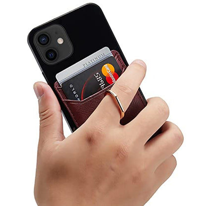 Card Holder for Phone Case 2Pc, RFID Leather Phone Wallet with Ring | Phone Wallet Stick On Back Of Phone Case.Credit Card/ID/Pocket Phone Card Holder for iPhone Andriod. Viewing Freely - color: DarkGreen+Red