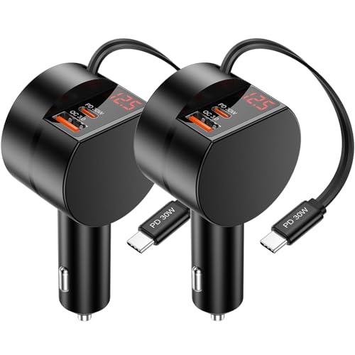 Retractable Car Charger, 2-Pack 78W 3 in 1 Car Charger USB C Fast Charger - color: Black-2Pcs