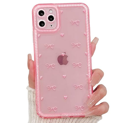 NITITOP Compatible with iPhone 11 Pro Max Case Cute Clear Pink Glitter Bow Knot Design Shiny Star Sparkle Bling Diamond Girls Women Soft TPU Shockproof Protective Phone Cover - Little Bow Heart - color: Little Bow Heart, size: iPhone 11 Pro Max