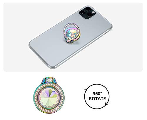 Iridescent Glitter Bling Bling Phone Ring Holder,Rainbow Sparkle Phone Ring Artificial Diamond Stand,Teal Rhinestone Cell Phone Finger Ring