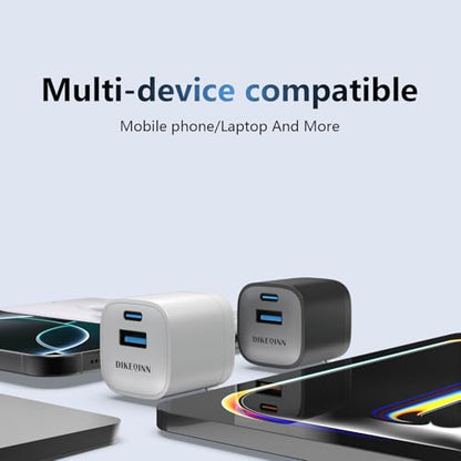 GaN Charger, 45W Fast Charging, Compact and Foldable Plug USB‑C Wall Charger, Compatible with iPhone 17 Series, MacBook, iPad, Samsung Galaxy S25 Ultra/S24 Series (3.3 ft Cable Included) - color: White