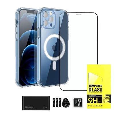 i12pm Bundle Clear Case & Screen Protector, Mag-Safe Compatible with Magnetic Built, Shockproof Full Body Protection, Drop Proof, Non-Yellowing, Anti Fingerprint for iPhone 12 Pro Max (6.5")