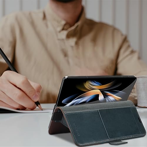 KEZiHOME Genuine Leather Wallet Case for Samsung Galaxy Z Fold 6 - color: Navy Blue Brown, size: Galaxy Z Fold 6 Case