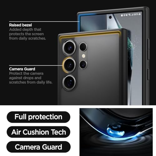 Spigen Ultra Hybrid for Galaxy S24 Ultra Case, Frost Black | Anti-Yellowing Resin, Air Cushion Technology, Military-Grade Drop Protection, Raised Camera Protection, Wireless Charging - color: Frost Black, size: Galaxy S24 Ultra