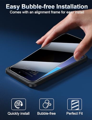 ruwa Privacy Screen Protector for iPhone 15 Pro [6.1 Inch][2-Pack] Tempered Glass with Easy Installation Frame, Anti-Scratch,Anti-peep, Full Coverage - size: for iPhone 15 Pro-6.1 inch 2-Pack