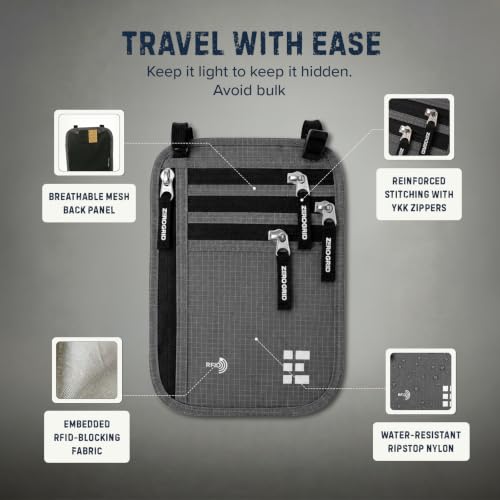 Zero Grid RFID Travel Neck Wallet, Extra Large Passport Holder, Dark Grey - color: Dark Grey, size: Family
