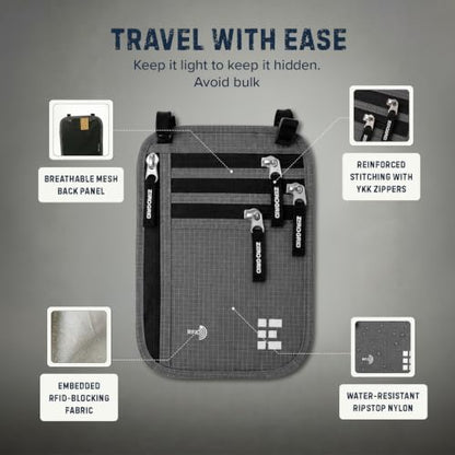 Zero Grid RFID Travel Neck Wallet, Extra Large Passport Holder, Dark Grey - color: Dark Grey, size: Family