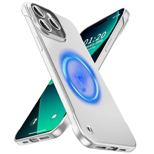 GRECAZO Magnetic Frosted Frameless Case for iPhone 15 Pro, Silvery | Compatible with MagSafe, Metallic Finish, Hard PC Cover, Ultra Thin Lightweight Minimalist Borderless, Slim Fit, 6.1-Inch - color: Silvery, size: iPhone 15 Pro